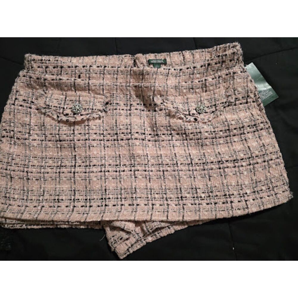 NWT Wild Fable Pink Black Tweed Pearl Mini Skort Sz L Barbiecore Elle Woods